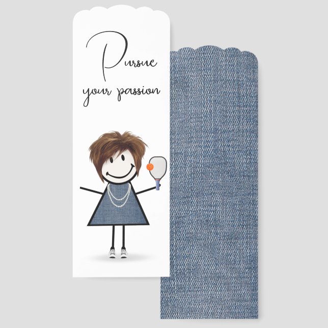 Stick Figure Girl with Pickleball Paddle Bookmarks (Front & Back)