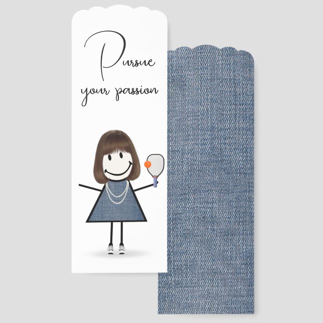 Stick Figure Girl with Pickleball Paddle Bookmarks (Front & Back)