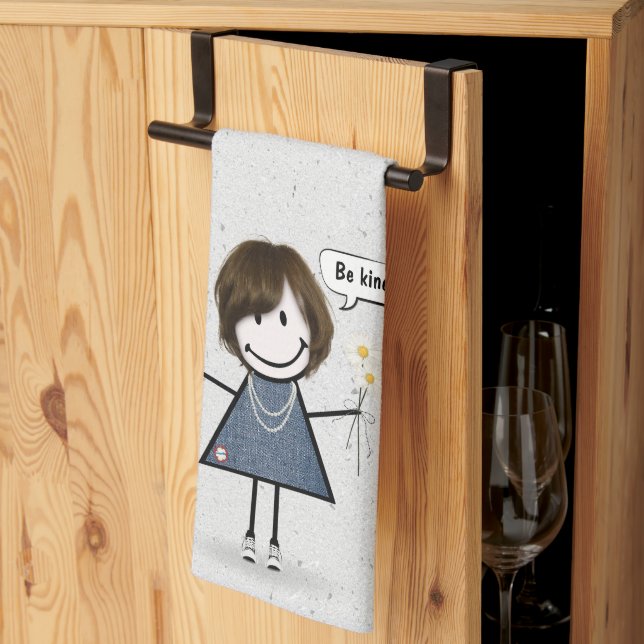 Stick Figure Girl with Quote Kitchen Towel (Thirds Fold)
