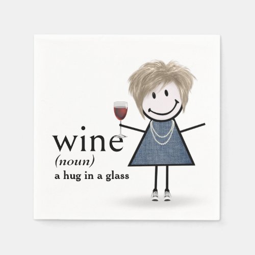 Stick Figure Girl With Red Wine Glass Napkins