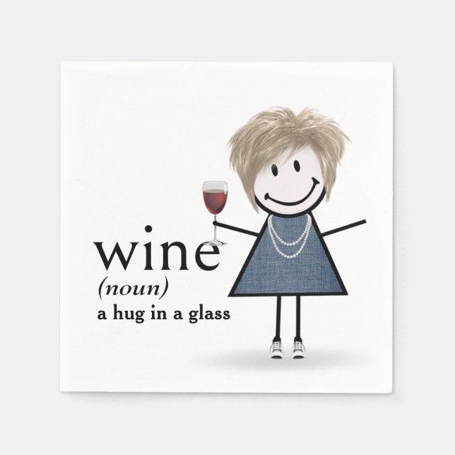 Stick Figure Girl With Red Wine Glass Napkins (Front)