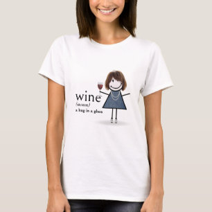 Stick Figure Girl With Red Wine Glass T-Shirt