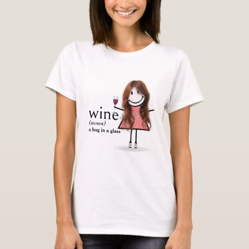 Stick Figure Girl With Red Wine Glass T_Shirt