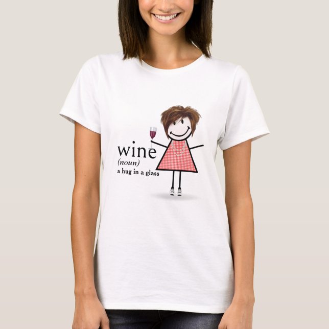 Stick Figure Girl With Red Wine Glass T-Shirt (Front)