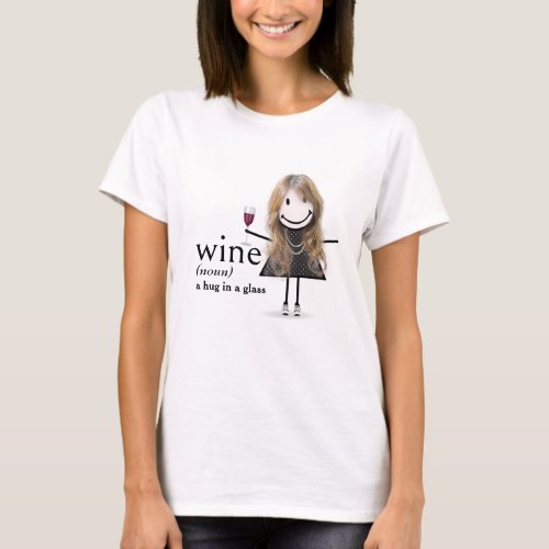 Stick Figure Girl With Red Wine Glass T_Shirt