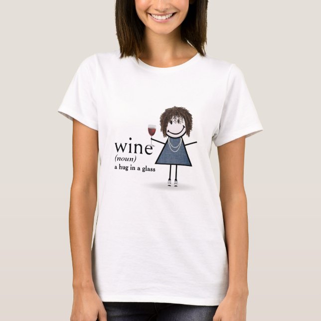 Stick Figure Girl With Red Wine Glass T-Shirt (Front)