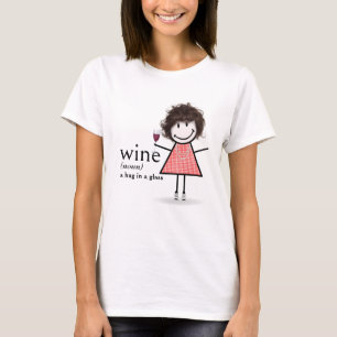 Stick Figure Girl With Red Wine Glass T-Shirt