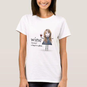 Stick Figure Girl With Red Wine Glass T-Shirt