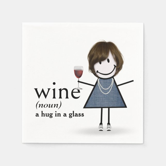 Stick Figure Girl With Red Wine Napkins (Front)
