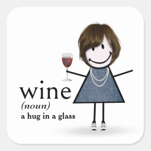 Stick Figure Girl With Red Wine Square Sticker