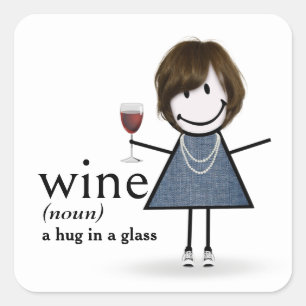 Stick Figure Girl With Red Wine Square Sticker