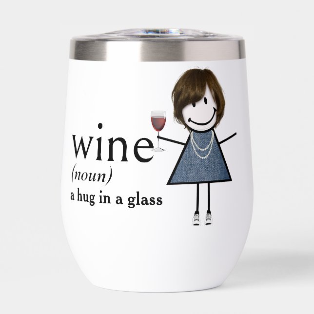 Stick Figure Girl With Red Wine Thermal Wine Tumbler (Front)