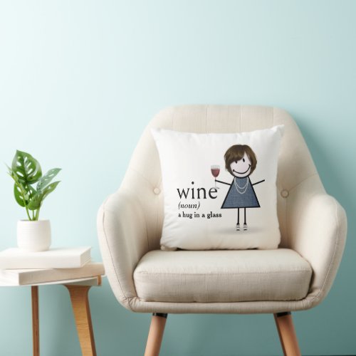 Stick Figure Girl With Red Wine Throw Pillow