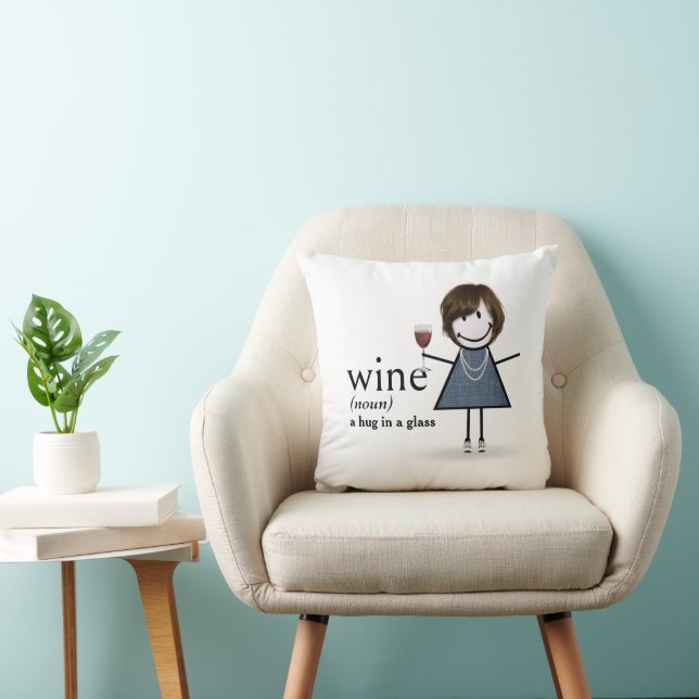 Stick Figure Girl With Red Wine Throw Pillow (Chair)