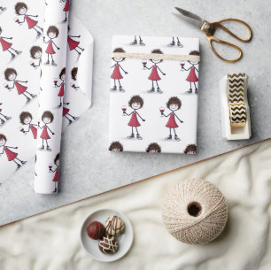 Stick Figure Girl with Red Wine Wrapping Paper