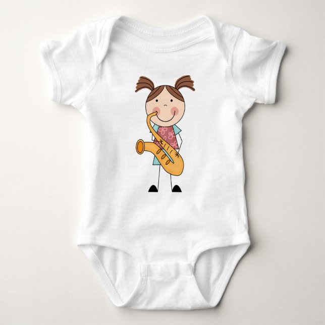 Stick Figure Girl With Saxophone Baby Bodysuit (Front)