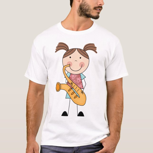 Stick Figure Girl With Saxophone T-Shirt (Front)