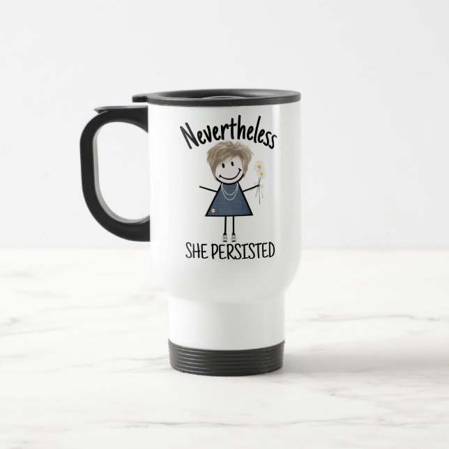 Stick Figure Girl with Sneakers and Daisies  Travel Mug (Left)