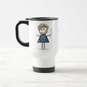 Stick Figure Girl with Sneakers and Daisies Travel Mug