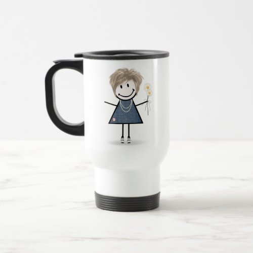 Stick Figure Girl with Sneakers and Daisies  Travel Mug