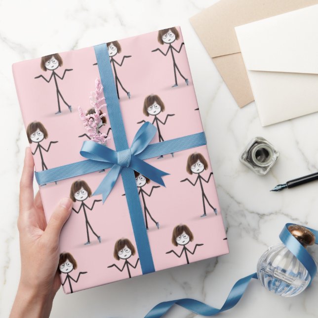 Stick Figure Girl  With Sneakers Wrapping Paper (Gifting)