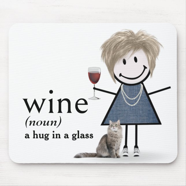 Stick Figure Girl With Wine And Cat Mouse Pad (Front)