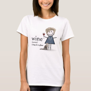 Stick Figure Girl With Wine And Cat T-Shirt