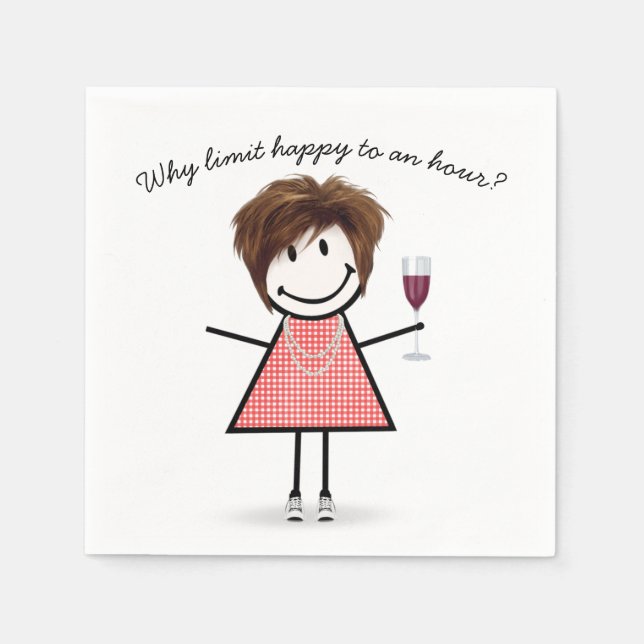 Stick Figure Girl With Wine Glass and Quote Napkins (Front)