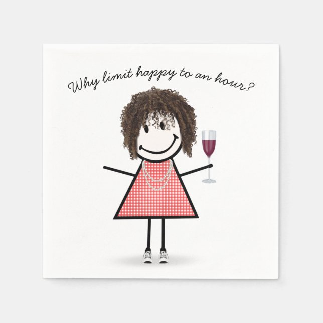 Stick Figure Girl With Wine Glass and Quote Napkins (Front)