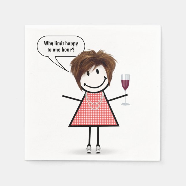 Stick Figure Girl With Wine Glass Napkins (Front)