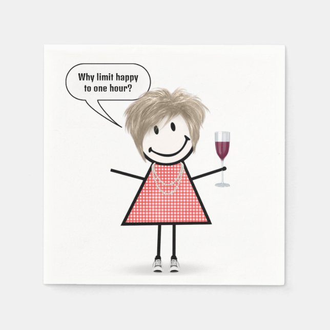 Stick Figure Girl With Wine Glass Napkins (Front)