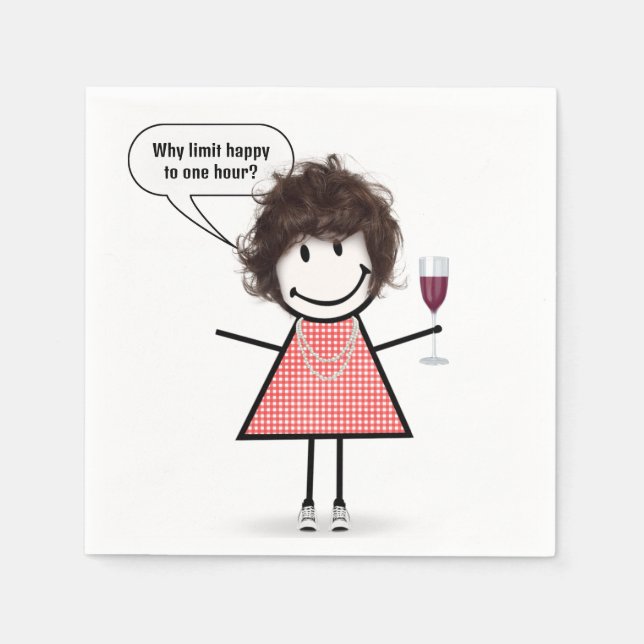 Stick Figure Girl With Wine Glass Napkins (Front)