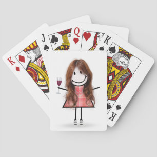 Stick Figure Girl with Wine Glass Poker Cards