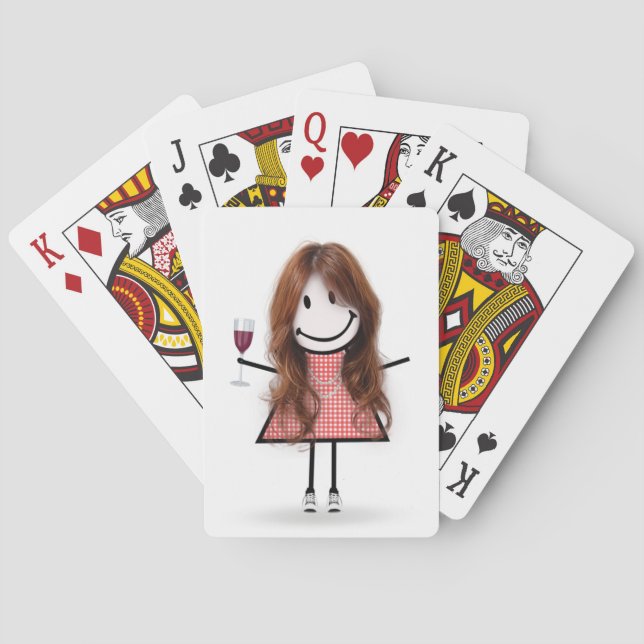 Stick Figure Girl with Wine Glass  Poker Cards (Back)