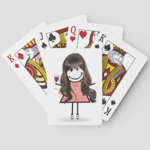Stick Figure Girl with Wine Glass Poker Cards