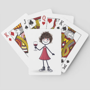 Stick Figure Girl with Wine Glass Poker Cards