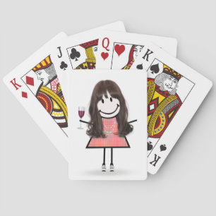 Stick Figure Girl with Wine Glass Poker Cards