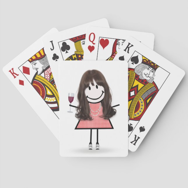 Stick Figure Girl with Wine Glass  Poker Cards (Back)