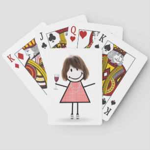 Stick Figure Girl with Wine Glass Poker Cards