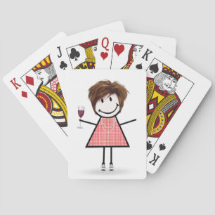 Stick Figure Girl with Wine Glass Poker Cards