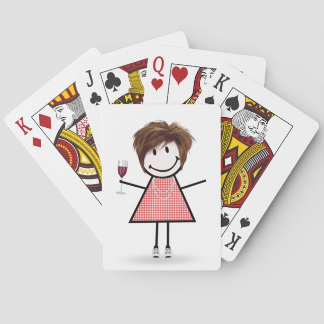 Stick Figure Girl with Wine Glass  Poker Cards (Back)