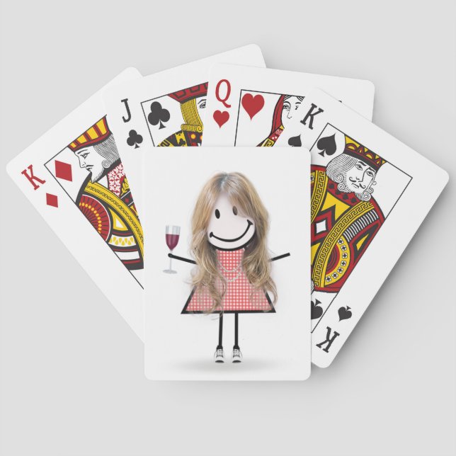 Stick Figure Girl with Wine Glass  Poker Cards (Back)