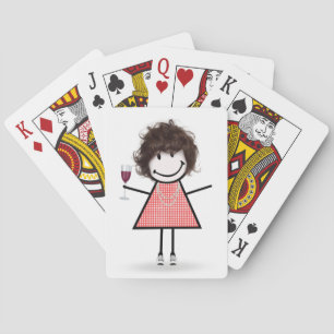 Stick Figure Girl with Wine Glass Poker Cards
