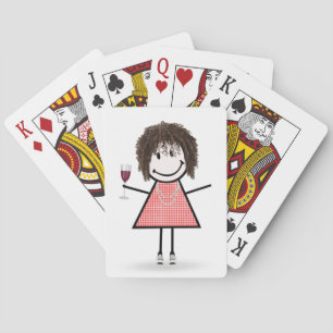 Stick Figure Girl with Wine Glass Poker Cards