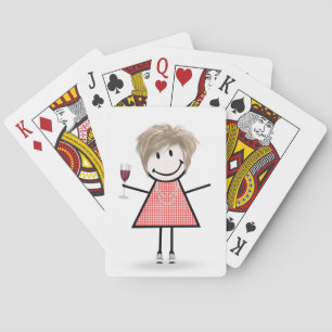 Stick Figure Girl with Wine Glass Poker Cards