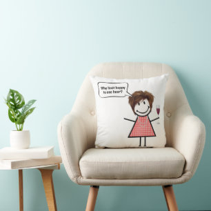 Stick Figure Girl With Wine Glass Throw Pillow