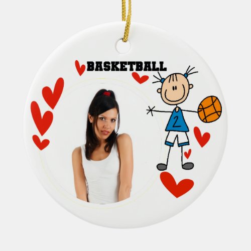 Stick Figure Girls Basketball Photo Ornament