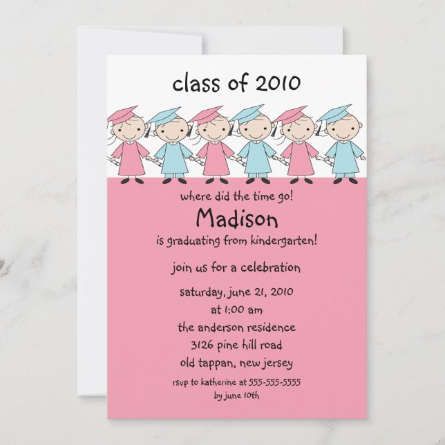 Stick Figure Girls & Boys Graduation Invitation (Front)
