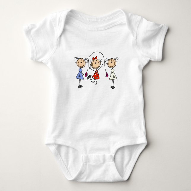 Stick Figure GIrls Jumping Rope Baby Bodysuit (Front)