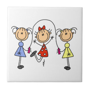 Stick Figure GIrls Jumping Rope Ceramic Tile